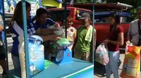 Petugas desa menimbang botol plastik dan sampah plastik lainnya yang akan ditukar dengan beras. Program tersebut bertujuan untuk mengedukasi masyarakat tentang pemilahan sampah yang benar. (PNA/ Villamor Visaya Jr.)