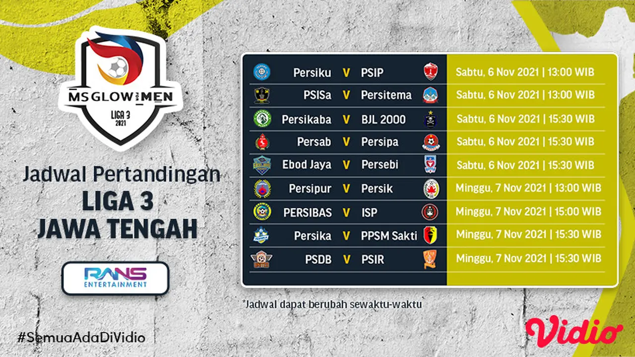 Jadwal lengkap Liga 3 Jawa Tengah 6-7 November 2021