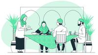 Ilustrasi silaturahmi, halalbihalal, acara keluarga, muslim. (Image by storyset on Freepik)