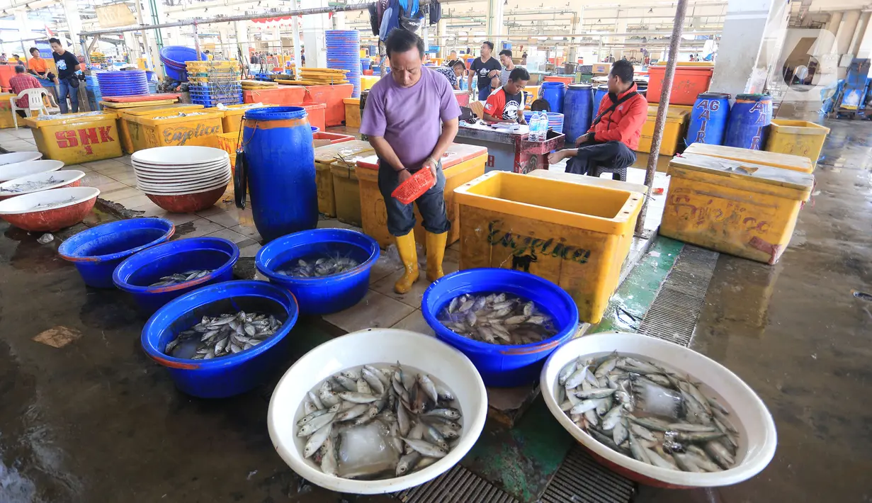 Suasana Pasar Ikan Modern Muara Baru, Jakarta, Jumat (8/10/2021). Nelayan Muara Baru menghentikan aksi mogok bongkar muat terkait penolakan PP No 85 Tahun 2021 mengenai kebijakan kenaikan Penerimaan Negara Bukan Pajak (PNBP) yang sangat tinggi pada sektor perikanan. (Liputan6.com/Herman Zakharia)