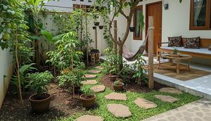 Konsep Kebun Buah Mini Menyatu dengan Area Santai Keluarga. (Foto: AI)