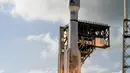 Roket United Launch Alliance Atlas (ULA) V diterbangkan dari Cape Canaveral Air Force Station, Florida, Amerika Serikat, Kamis (1/3). NASA meluncurkan satelit cuaca paling maju di dunia ini untuk melindungi AS barat. (Craig Bailey/Florida Today via AP)