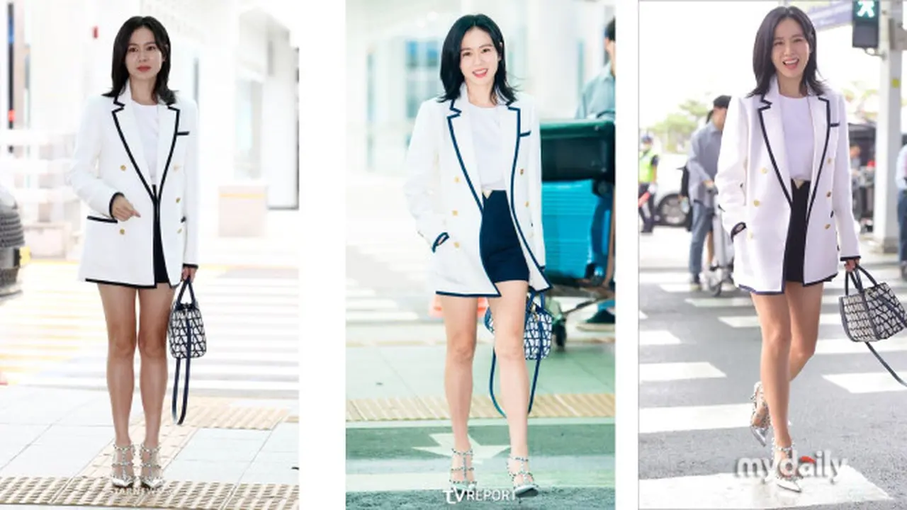 Aktris Cantik Son Ye Jin Tampil Perdana di Hadapan Publik Saat Dirinya Tertangkap Kamera Berada di Bandara Internasional Incheon pada Selasa Pagi 4 Juli 2023. Istri Hyun Bin Dijadwalkan Terbang ke Paris Guna Menghadiri Peragaan Busana Valentino.