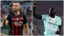 Foto kombo pemain AC Milan, Ante Rebic (kiri) melakukan selebrasi usai mencetak dua gol saat mengalahkan Udinese dan pemain Inter Milan, Romelu Lukaku (kanan) meciptakan gol cepat pada menit ke-2 saat mengalahkan Lecce. (Foto-foto oleh AP)