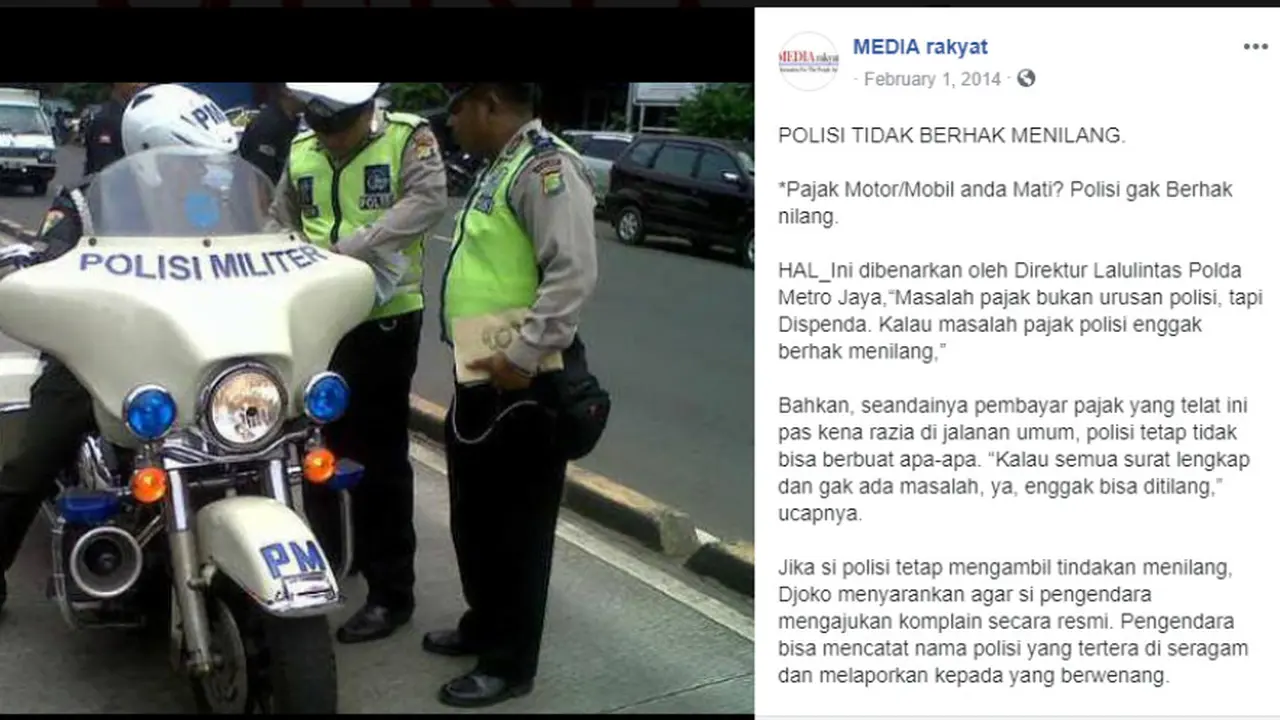 [Cek Fakta] Polisi Tak Berhak Menilang Kendaraan yang Pajaknya Mati?