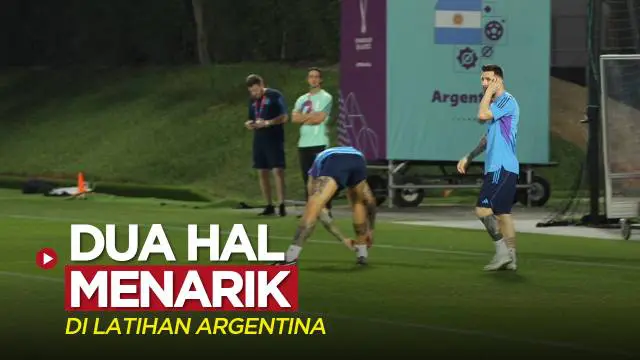 Berita video dua hal yang menarik saat datang ke tempat Timnas Argentina berlatih selama Piala Dunia 2022, yaitu Rodrigo De Paul yang lakukan aksi tipuan dan Lionel Messi yang datang terakhir.