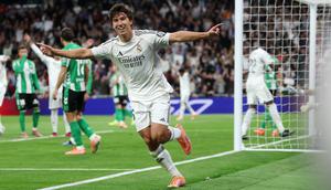 Gonzalo Garcia cetak gol di laga Liga Spanyol 2025/2026 Real Madrid vs Real Betis. (AFP/Pierre-Philippe Marcou)