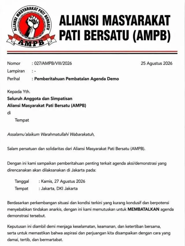 Hoaks surat AMPB terkait pembatalan demo