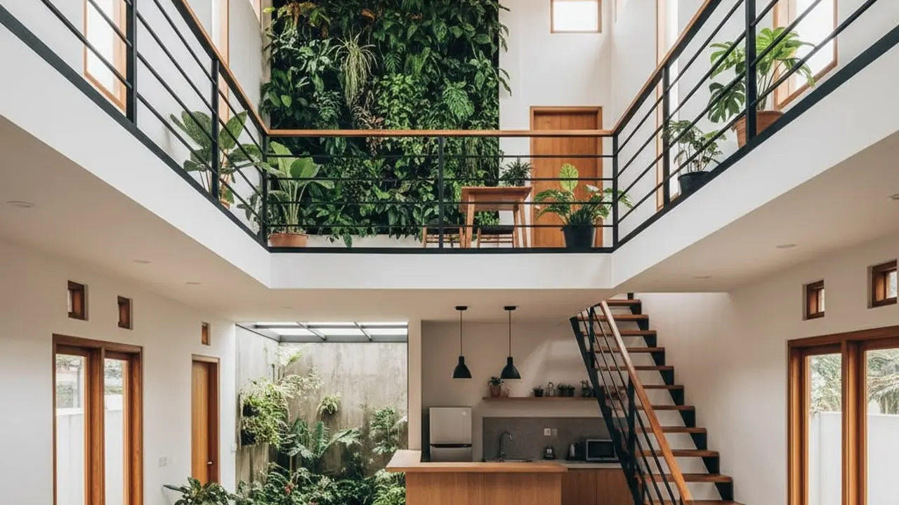 Rumah Tropis dengan Void dan Taman Vertikal