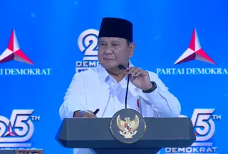 Presiden Prabowo Subianto saat menghadiri puncak HUT ke-25 Partai Demokrat di Indonesia Arena, Jakarta, Rabu (9/9/2026). (Dok. Tangkapan Layar YouTube Demokrat)