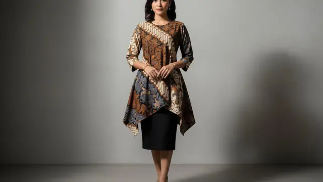 Tunik Batik Asimetris dengan Rok Span