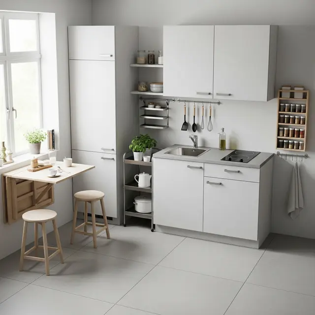 Desain Dapur Mini 2×2 Meter (Image by Gemini AI)