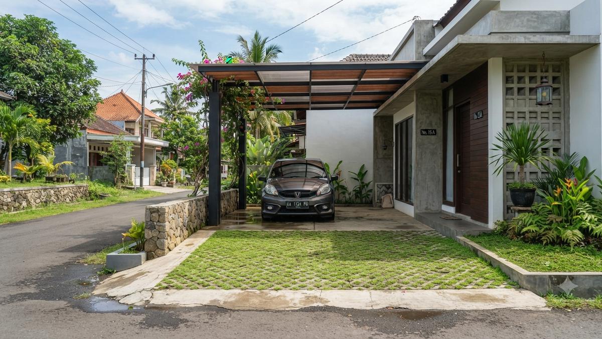 8 Inspirasi Carport Berlantai Grass Block, Cocok untuk Rumah Modern Minimalis