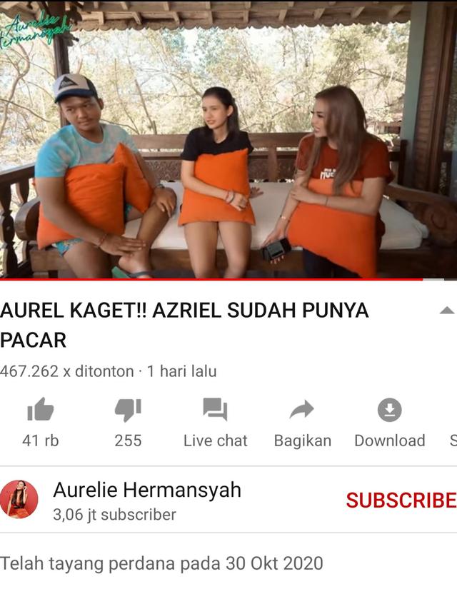 Azriel Hermansyah dan Sarah Menzel. (Foto: YouTube Aurel Hermansyah)