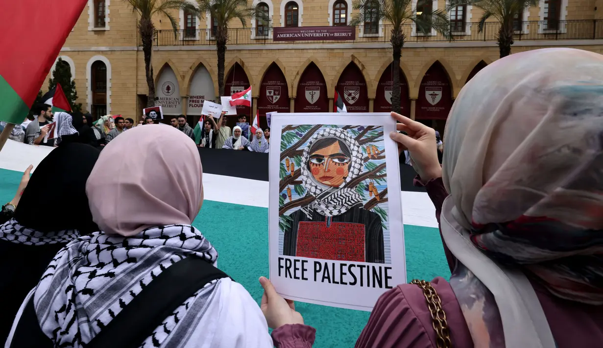 Dalam sepekan terakhir, aksi unjuk rasa mahasiswa pro-Palestina juga meningkat di kampus-kampus yang ada di Amerika Serikat. (ANWAR AMRO/AFP)