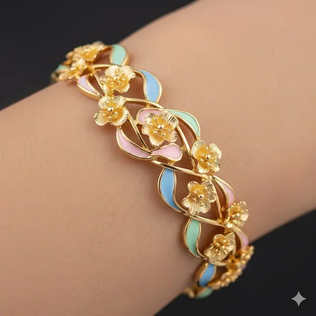 Gelang Kombinasi Emas & Enamel Warna Pastel