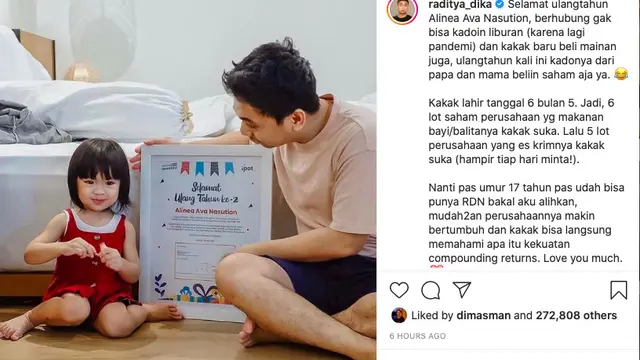 Anak Raditya Dika dapat kado saham 11 lot