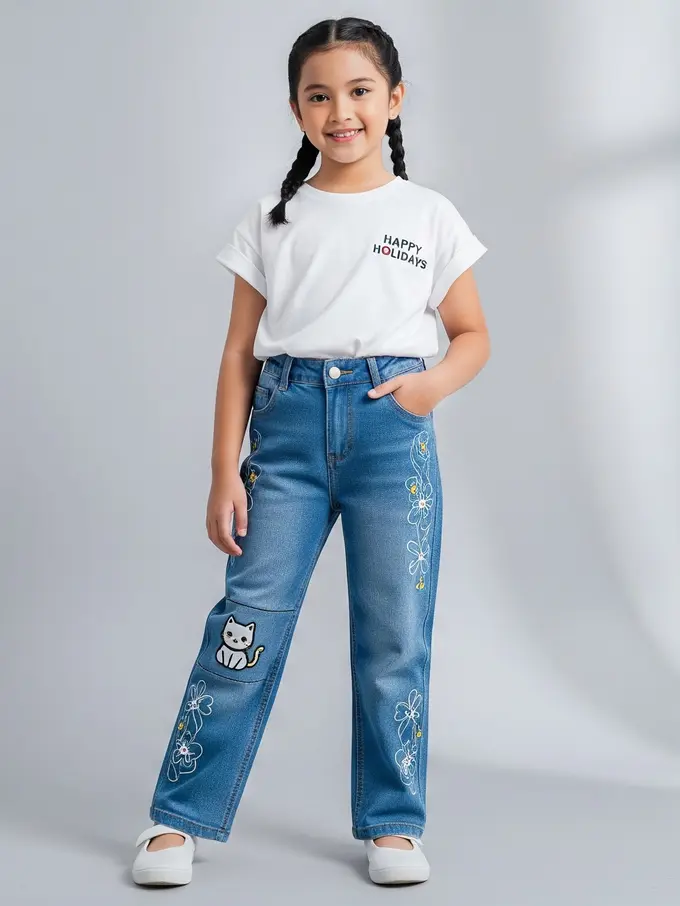 Model Celana Panjang Anak Perempuan yang Lucu dan Elegan Gaya Jeans Aksen Modern