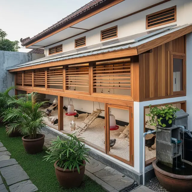 Desain Kandang Ayam di Sepanjang Tembok Rumah (Gemini AI)