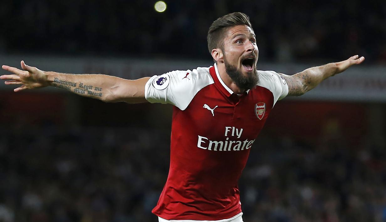 2. Olivier Giroud. Striker asal Prancis yang pernah memperkuat Arsenal (2012-2017) dan Chelsea (2017-sekarang) telah mencetak 20 gol selama menjadi pemain pengganti dengan rasio 94,6 menit per gol. (AFP/Ian Kington)