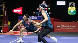 Berlaga di Istora Gelora Bung Karno, Senayan, Jakarta, Sabtu (7/6/2025), Fajar/Rian dipaksa mengakui keunggulan wakil Korea Selatan, Kim Won Ho/Seo Seung Jae. (Liputan6.com/Helmi Fithriansyah)