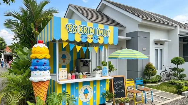 Booth Es Krim dengan Dekorasi Unik