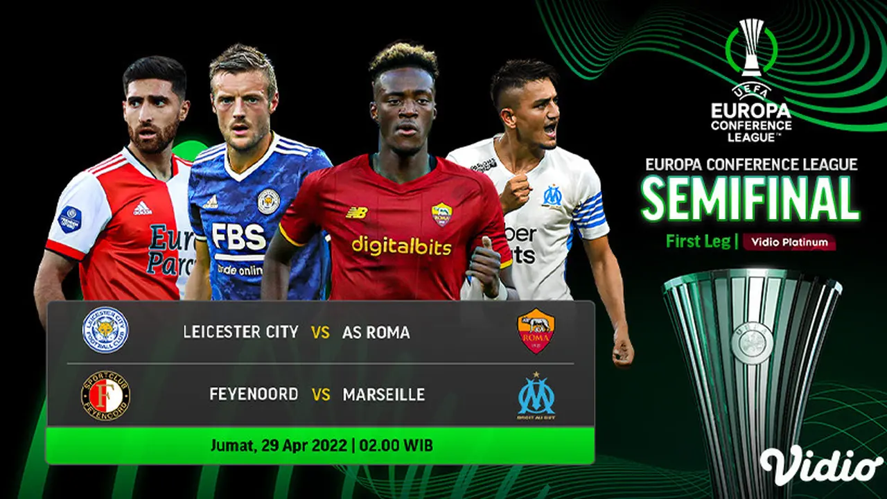 Link Live Streaming Semifinal Leg 1 Liga Konferensi Eropa Malam ini di Vidio : Roma Vs Leicester City