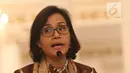 Menteri Keuangan (Menkeu) Sri Mulyani saat memberi keterangan terkait THR di Istana Negara, Jakarta, Rabu (23/5). THR dan gaji ke-13 juga diberikan kepada para pensiunan, PNS, prajurit TNI, dan anggota Polri. (Liputan6.com/Angga Yuniar)