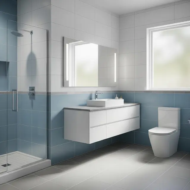 Kombinasi Tiga Warna Keramik Kamar Mandi (AI Generated)