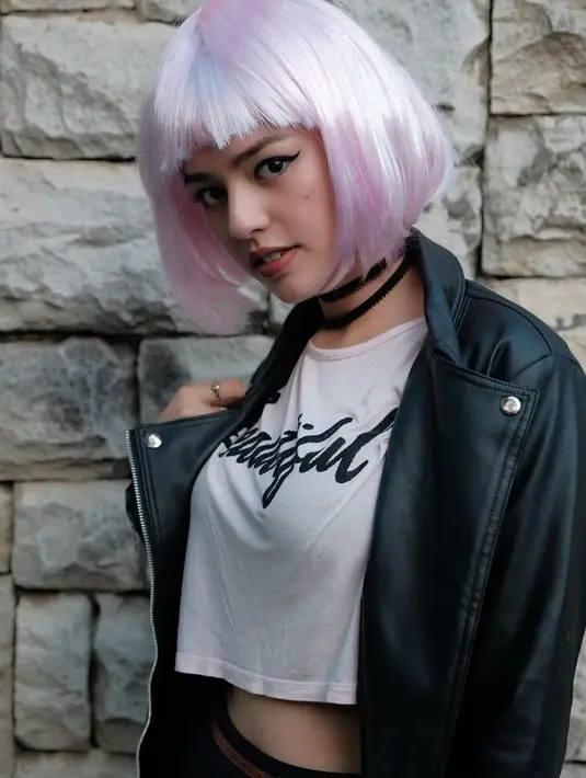 Kekasih Fajar Alfian ini memiliki tatapan yang sangat menawan. Wig pink putih yang dikenakannya semakin membuatnya tampak eksentrik. Tak heran jika foto perempuan berusia 25 tahun ini panen pujian dari netizen. (Liputan6.com/IG/@susansameeh)