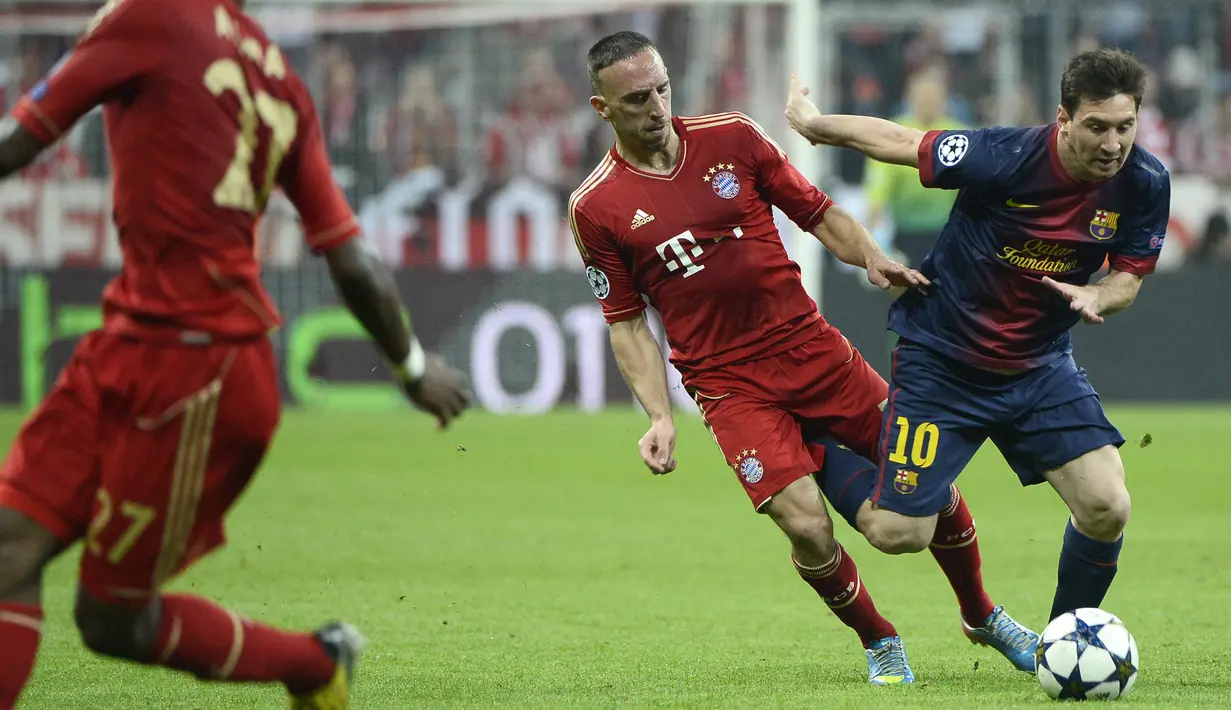 Barcelona menelan kekalahan 0-4 atas Bayern Munchen pada leg pertama semifinal Liga Champions musim 2012/13 saat bertandang ke Allianz Arena, Munich. (AFP/