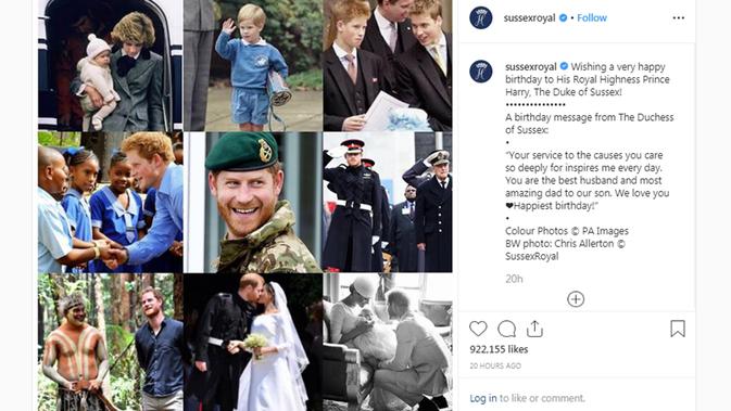 Pangeran Harry ulang tahun yang ke-35. (Screenshot Instagram @ sussexroyal/https://www.instagram.com/p/B2bDdAMlxgY/?hl=en/Putu Elmira)