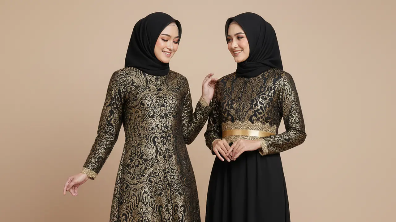 Model Gamis Batik Brokat Warna Hitam Gold Terbaik. Gemini