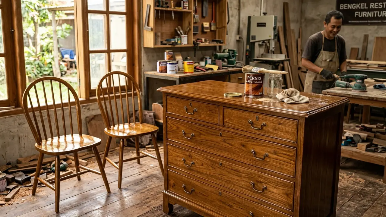 Furnitur Bekas yang Dipernis Ulang (AI Generated)