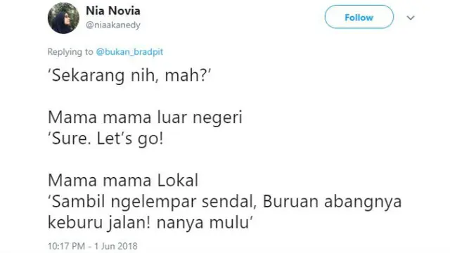 Perbandingan antara ibu luar negeri dan ibu lokal dalam menjawab pertanyaan.