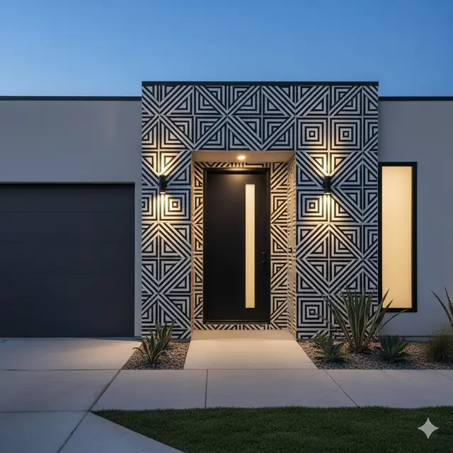 Keramik dinding depan rumah minimalis (Foto: Gemini AI)