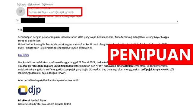 Awas Penipuan Mengatasnamakan Dirjen Pajak Via Email, Ini Modusnya!