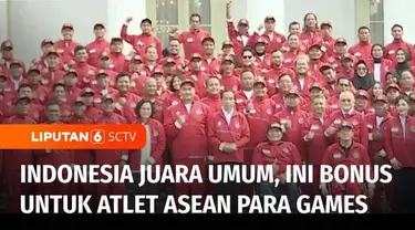 Pemerintah memberikan bonus dengan Rp 320,5 miliar kepada para atlet ASEAN Para Games 2023, di halaman Istana Merdeka, Jakarta, Senin (3/7) siang. Pada ASEAN Para Games 2023, Indonesia berstatus sebagai juara umum.