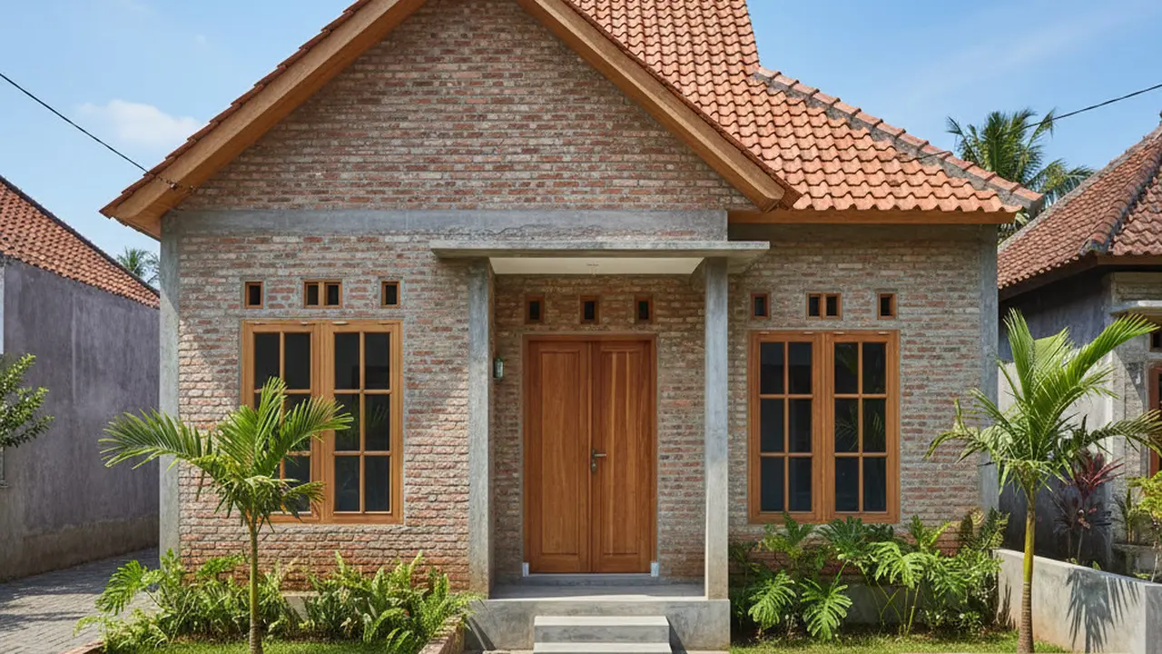 Desain Rumah Sederhana Budget Rp 100 Juta dengan Teras Kecil. Gemini
