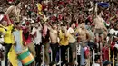 Para suporter Mesir merayakan keberhasilan negaranya lolos ke Piala Dunia 2018 di Stadion Borg El Arab, Alexandria, Senin (8/10/2017). Mesir lolos ke Piala Dunia setelah absen sejak gelaran tahun 1990. (AP/Nariman el-Mofty)