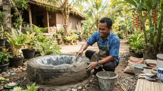 Cara Membuat Kolam Mini dari Ban Bekas