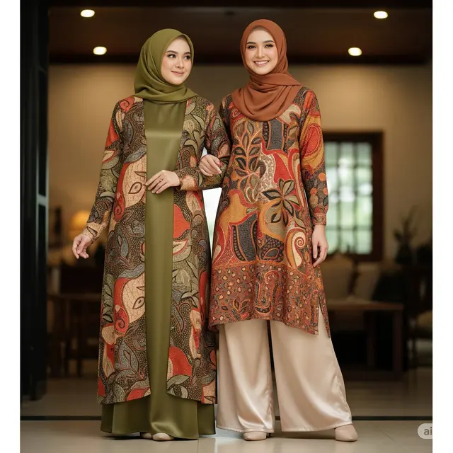 Model Batik Bold Satin Muslimah Pesta Malam 2025. Foto: Gemini