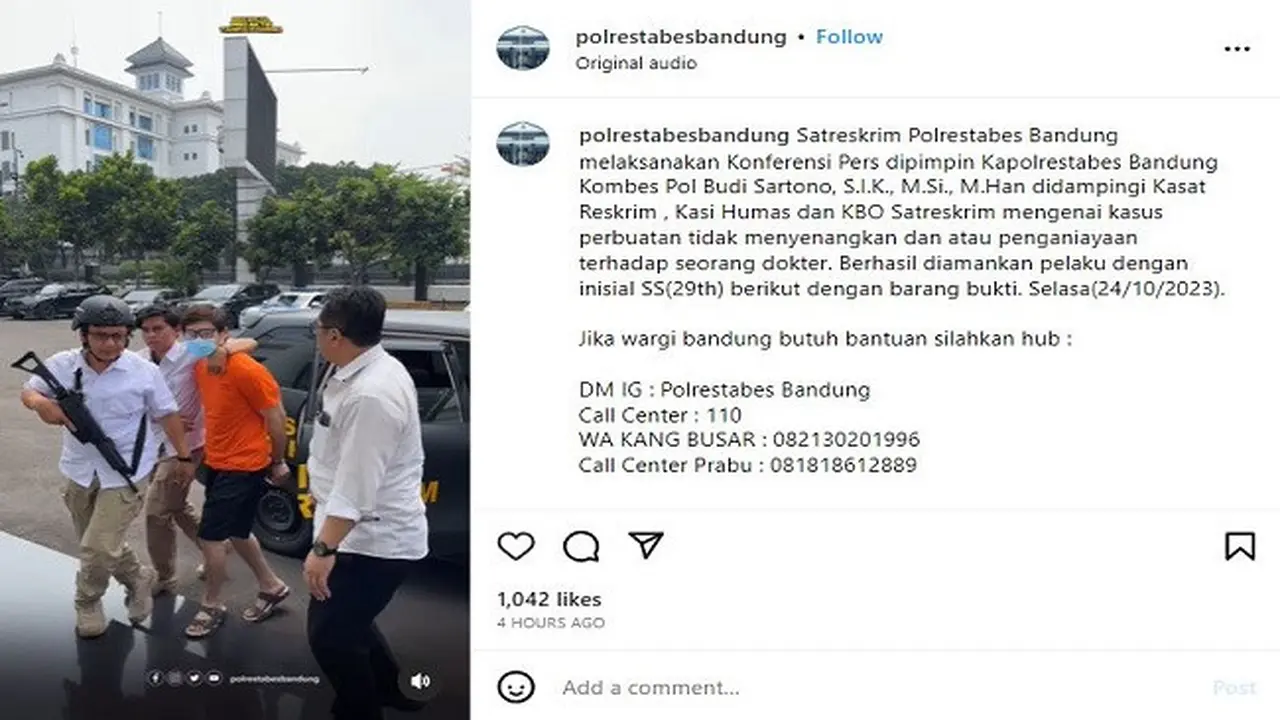 Samuel Sunarya, pelaku penganiaya seorang dokter gigi di Bandung, Jawa Barat. (sumber: @polrestabesbandung)