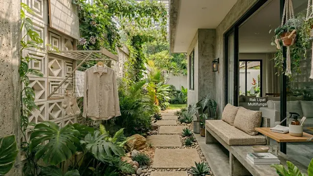 Koridor Samping Rumah dengan Dinding Roster Gemini AI