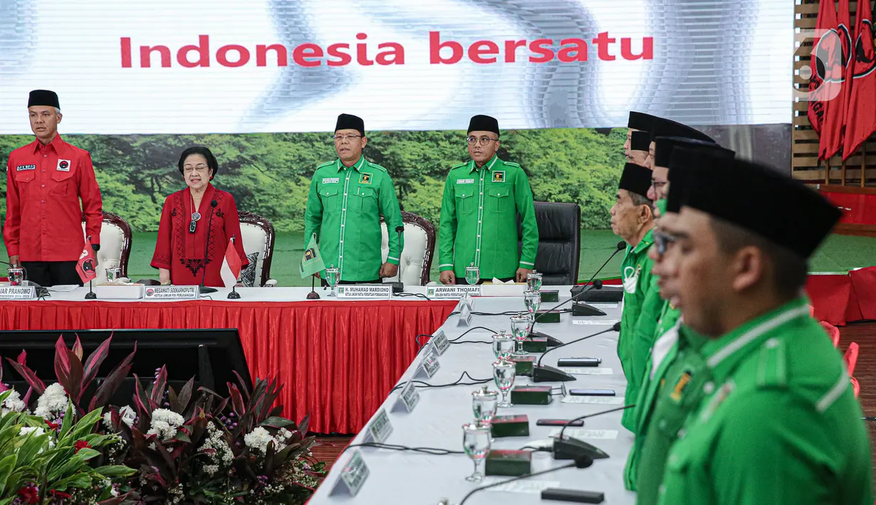 Jajaran DPP PPP mengukuhkan kerja sama politik yang dipimpin langsung oleh Megawati Soekarnoputri. (Liputan6.com/Faizal Fanani)