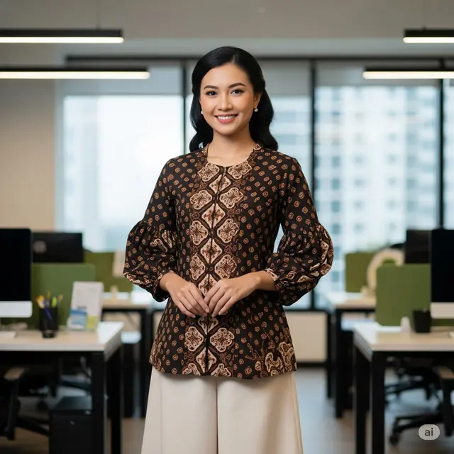Atasan Geometris Coklat Tua