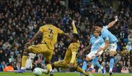 Omar Marmoush mencetak gol dalam laga Manchester City vs Crystal Palace di Liga Inggris, Kamis (14/5/2026). (AP Photo/Ian Hodgson)