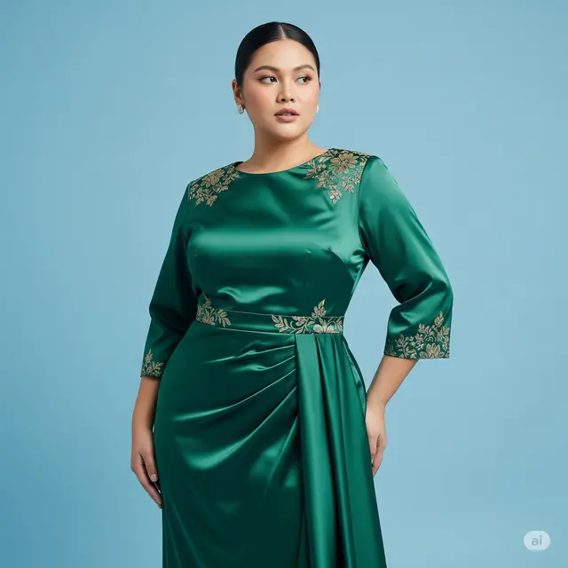 Contoh Model Baju Brokat Kombinasi Satin untuk Orang Gemuk. Foto: Gemini