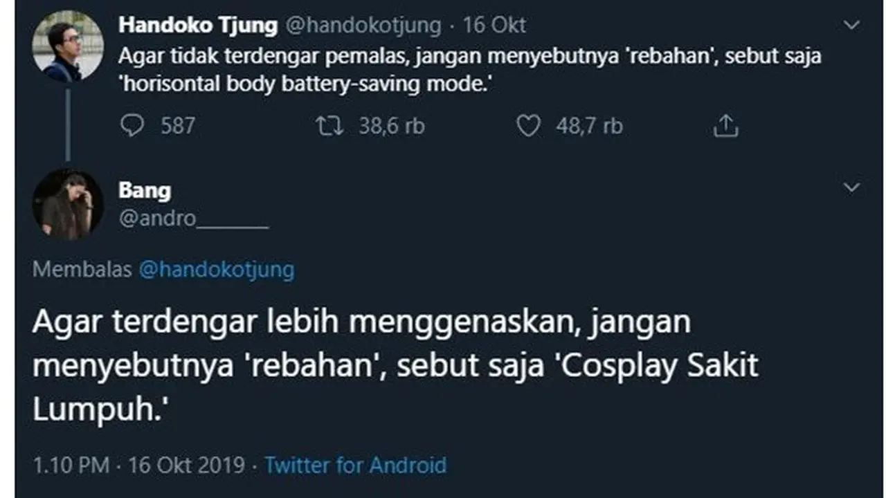6 Nama Lain Rebahan Ala Netizen Ini Bikin Tepuk Jidat
