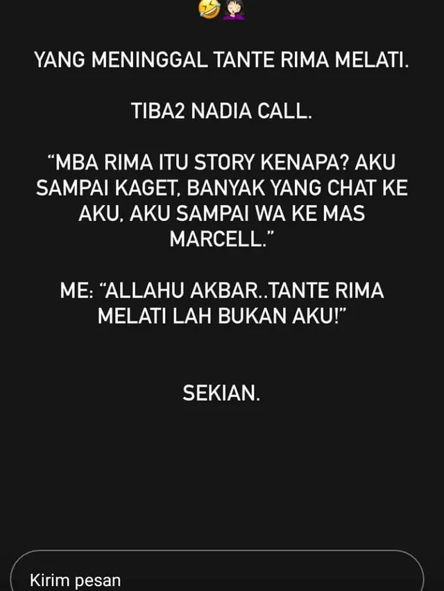 Unggahan Rima Melati Adams istri Marcell Siahaan soal kabar duka meninggalnya artis senior Rima Melati. (Instagram @rimamelati)